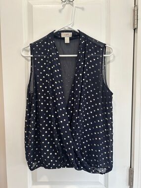 LOFT Navy Polka Dot Sleeveless Wrap Blouse